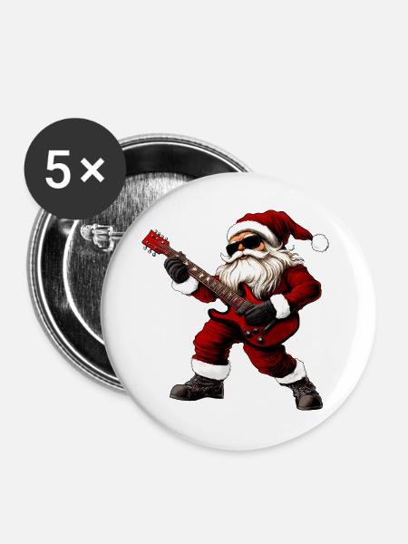 Gitarrist Weihnachten - Buttons groß 56 mm (5er Pack) - Weiß