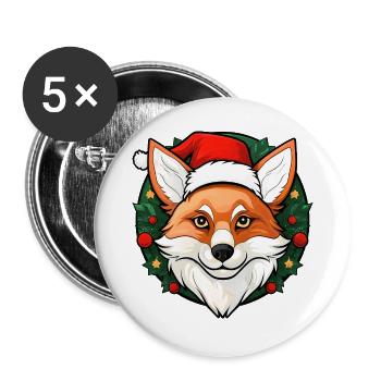 Fuchs Weihnachtsmann - Buttons groß 56 mm (5er Pack) - Weiß - Vorne