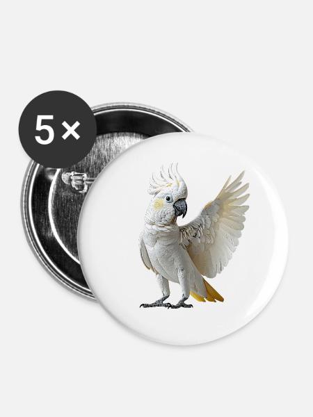 Kakadu - Buttons groß 56 mm (5er Pack) - Weiß