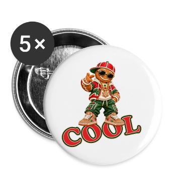 Cooles Lebkuchenmännchen mit COOL-Schriftzug - Buttons groß 56 mm (5er Pack) - Weiß - Vorne