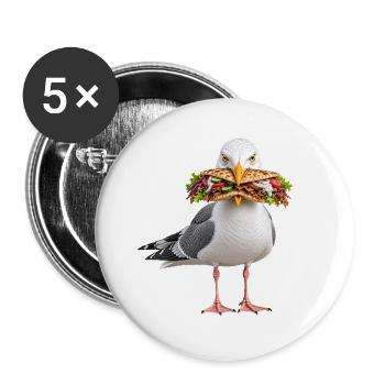 Silbermoewe-mit-Doener Möwe - Buttons groß 56 mm (5er Pack) - Weiß - Vorne