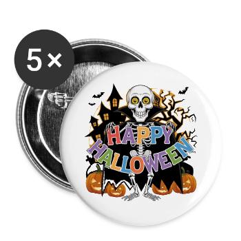 Happy Halloween  - Buttons groß 56 mm (5er Pack) - Weiß - Vorne