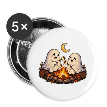 Geister rösten Marshmallows - Buttons groß 56 mm (5er Pack) - Weiß - Vorne