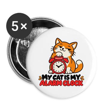 Meine Katze ist mein Wecker-lustiger Katzenliebhaber - Buttons groß 56 mm (5er Pack) - Weiß - Vorne