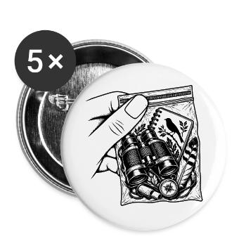 Ornithologie-Sucht – Zwillingsvogelbeutel - Buttons groß 56 mm (5er Pack) - Weiß - Vorne