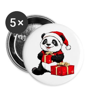 Pandas Weihnachten - Buttons groß 56 mm (5er Pack) - Weiß - Vorne