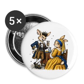 Punk Bunny Serie: Hasen-Paar im Barocksalon - Buttons groß 56 mm (5er Pack) - Weiß - Vorne