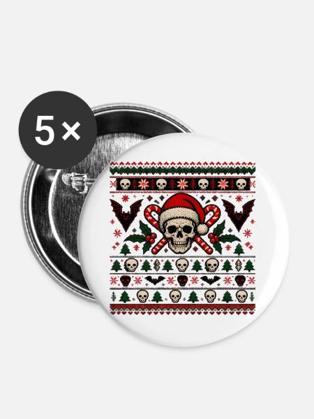 Skull Santa Candy Cane Muster - Buttons groß 56 mm (5er Pack) - Weiß