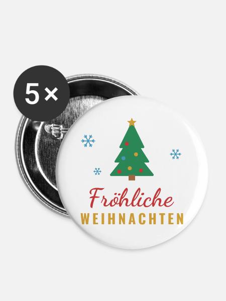 Fröhliche Weihnachten – Tannenbaum - Buttons groß 56 mm (5er Pack) - Weiß