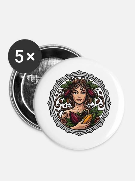 Schokoladengöttin im Blätterkranz - Buttons groß 56 mm (5er Pack) - Weiß