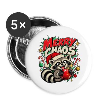 Merry Chaos – frecher Waschbär zu Weihnachten - Buttons groß 56 mm (5er Pack) - Weiß - Vorne