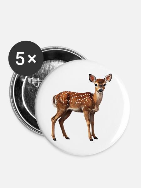 Rehkitz Rehbock - Buttons groß 56 mm (5er Pack) - Weiß