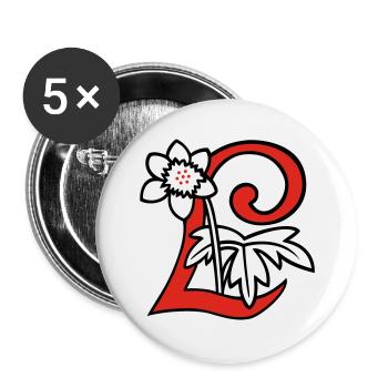 Buchstabe L Blüte Initiale - Buttons groß 56 mm (5er Pack) - Weiß - Vorne