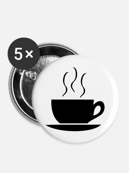 Tasse Kaffee - Cafe - Buttons groß 56 mm (5er Pack) - Weiß