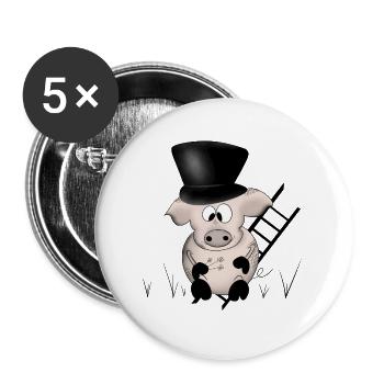 Schwein Silvester viel Glück - Buttons groß 56 mm (5er Pack) - Weiß - Vorne