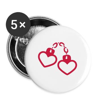 Handschelle Herz - Buttons groß 56 mm (5er Pack) - Weiß - Vorne