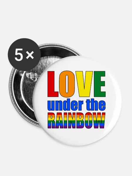 Liebe unter dem Regenbogen - Buttons groß 56 mm (5er Pack) - Weiß