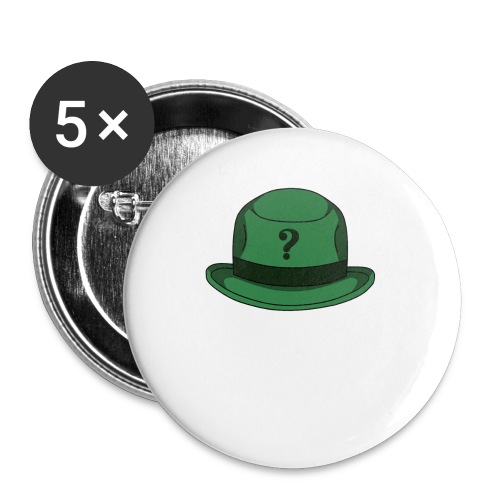 Grüner Rätsel Hut Riddler - Buttons groß 56 mm (5er Pack)
