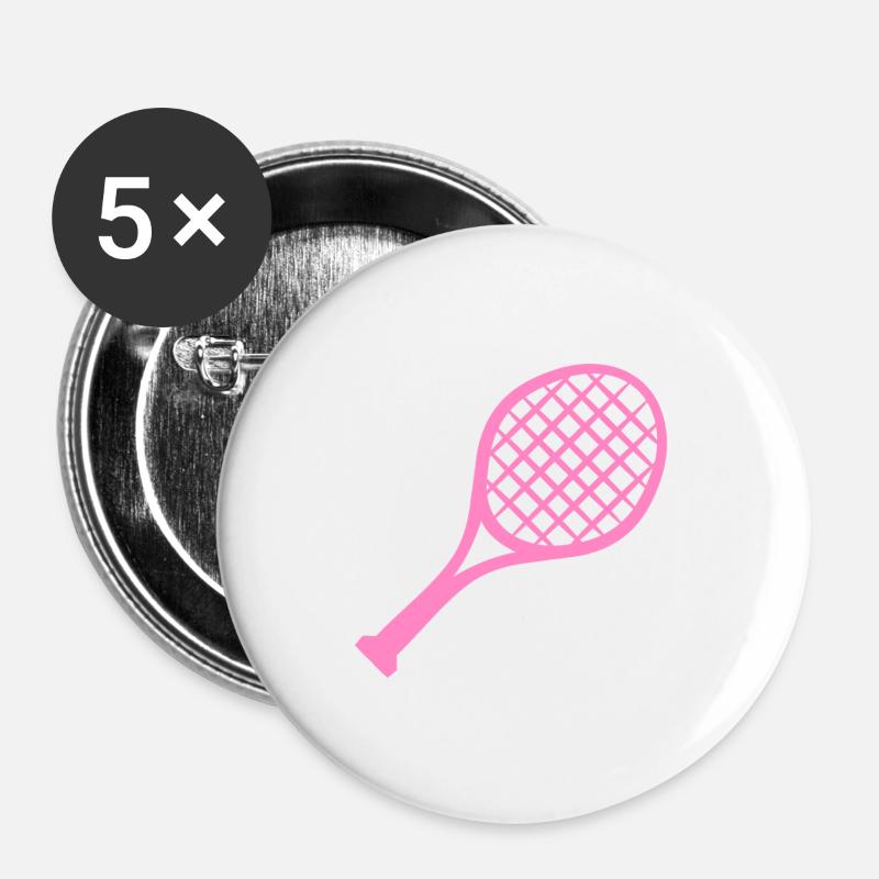Tennis Schläger Rosa - Buttons groß 56 mm (5er Pack) - Weiß
