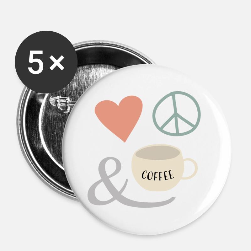 love, peace & coffee - Buttons large 2.2''/56 mm (5-pack) - white