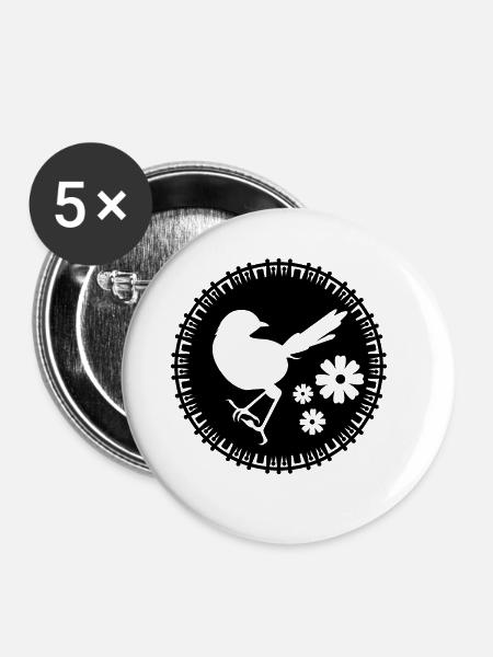 Vogel - Naturschutz Tierfreund - Buttons groß 56 mm (5er Pack) - Weiß
