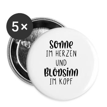 Sonne im Herzen und Blödsinn im Kopf - Buttons groß 56 mm (5er Pack) - Weiß - Vorne