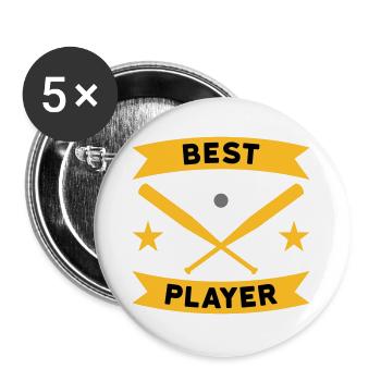 Best baseball player (Banner, Baseballschläger) - Buttons groß 56 mm (5er Pack) - Weiß - Vorne