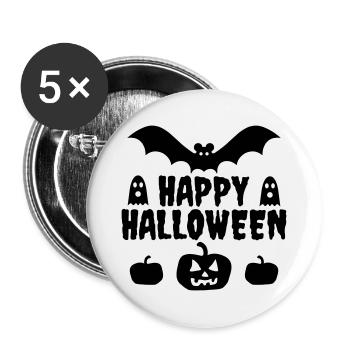 Joyeux Halloween (chauve-souris, fantômes, citrouilles) - Lot de 5 grands badges (56 mm) - blanc - Devant