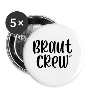 Braut Crew - Buttons groß 56 mm (5er Pack) - Weiß - Vorne