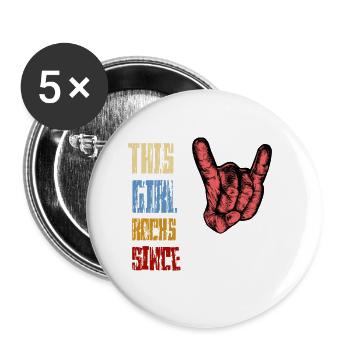Rock seit 1985 | Rockmusik | Frau Geburtstag - Buttons groß 56 mm (5er Pack) - Weiß - Vorne