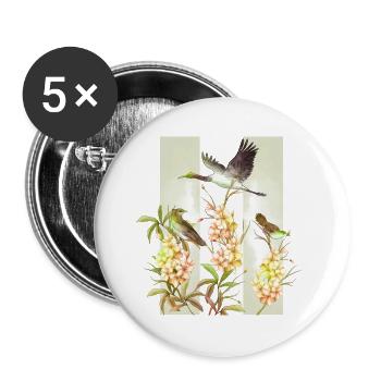 Fleurs asiatiques Oiseaux Aquarelle - Lot de 5 grands badges (56 mm) - blanc - Devant