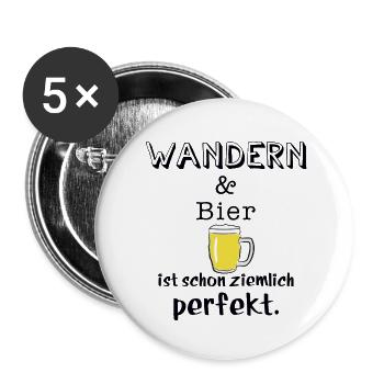 wandern und bier - Buttons groß 56 mm (5er Pack) - Weiß - Vorne