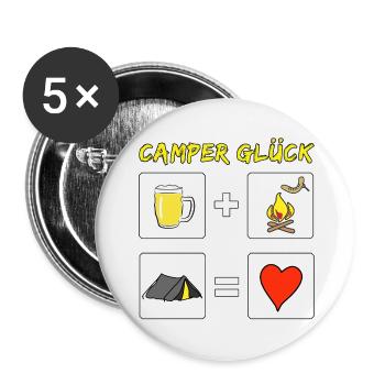 camper glück zelt - Buttons groß 56 mm (5er Pack) - Weiß - Vorne