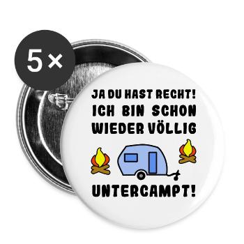 völlig untercampt wohnwagen - Buttons groß 56 mm (5er Pack) - Weiß - Vorne