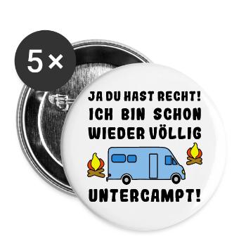 völlig untercampt womo - Buttons groß 56 mm (5er Pack) - Weiß - Vorne