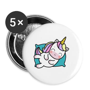 Einhorn auf Kissen Geschenkidee niedlich - Buttons groß 56 mm (5er Pack) - Weiß - Vorne