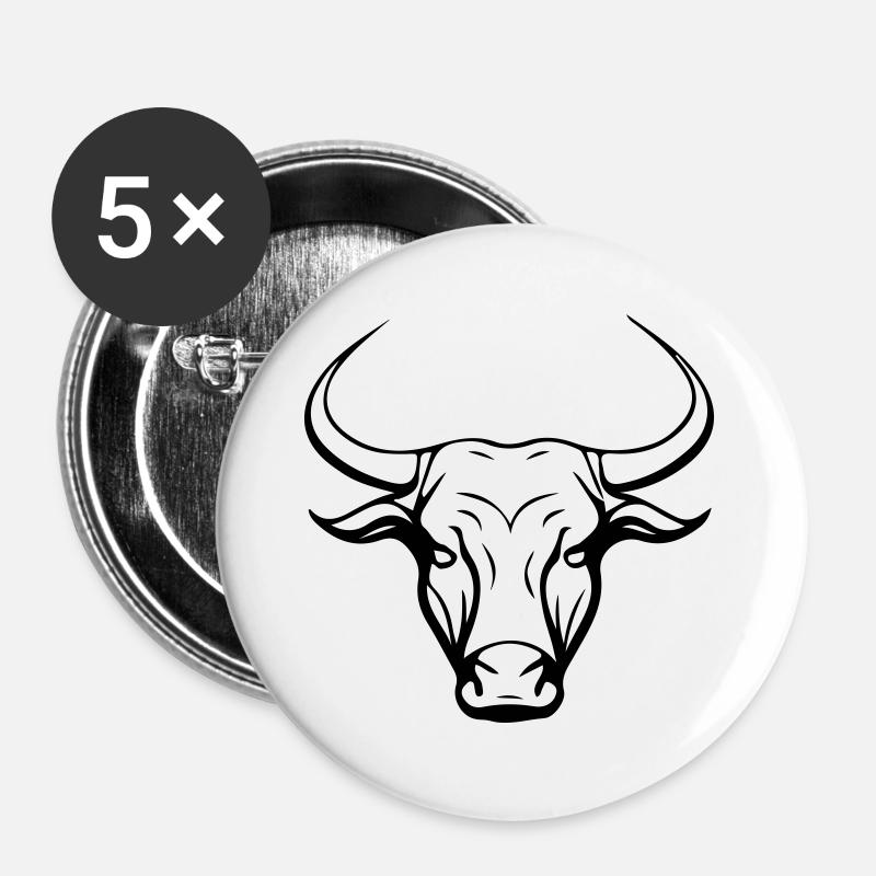 Bulle Symbol Kopf Stier - Buttons groß 56 mm (5er Pack) - Weiß