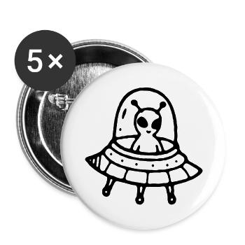 Außerirdisches UFO - Buttons groß 56 mm (5er Pack) - Weiß - Vorne