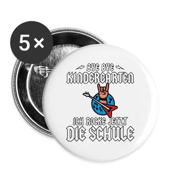 Einschulung Heavy Metal Gitarre Pommesgabel Rockig - Buttons groß 56 mm (5er Pack) - Weiß - Vorne