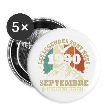 Vintage septembre 1990 vintage cadeau anniversaire - Lot de 5 grands badges (56 mm) - blanc - Devant