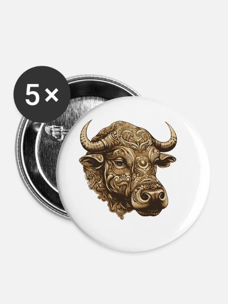 Bulle Portrait Taurus - Buttons groß 56 mm (5er Pack) - Weiß