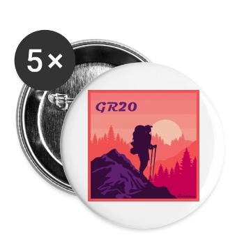 GR20 Grande Randonnée Corse trekking marche - Lot de 5 grands badges (56 mm) - blanc - Devant