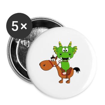 DRACHE - REITEN - PFERD - PFERDE - PONY - PONYS - Buttons groß 56 mm (5er Pack) - Weiß - Vorne