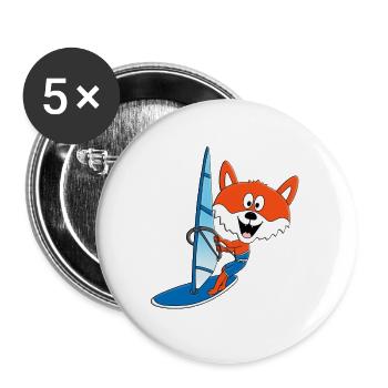 WINDSURFER - SURFER - WASSERSPORT - FUCHS - TIER - Buttons groß 56 mm (5er Pack) - Weiß - Vorne