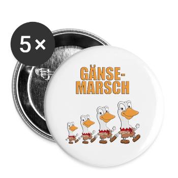 GÄNSEMARSCH - GÄNSE - GANS - Buttons groß 56 mm (5er Pack) - Weiß - Vorne
