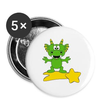 DRACHE - STERNSCHNUPPE - FLIEGEN - TIER - TIERISCH - Buttons groß 56 mm (5er Pack) - Weiß - Vorne