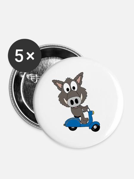 WILDSCHWEIN - ROLLER - TIER - TIERISCH - Buttons groß 56 mm (5er Pack) - Weiß