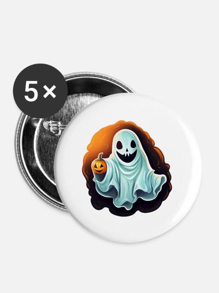 Halloween-Geist - Buttons groß 56 mm (5er Pack) - Weiß