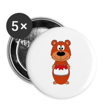 GEBURTSTAG - TEDDY - BÄR - TEDDYBÄR - TORTE - Buttons groß 56 mm (5er Pack) - Weiß - Vorne