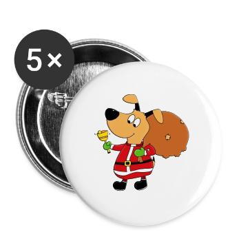 HUND - WEIHNACHTEN - GESCHENKE - GLOCKE - TIER - Buttons groß 56 mm (5er Pack) - Weiß - Vorne